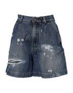 Dolce & Gabbana Blue Cotton Tattered Denim Bermuda Shorts
