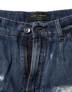 Dolce & Gabbana Blue Cotton Tattered Denim Bermuda Shorts