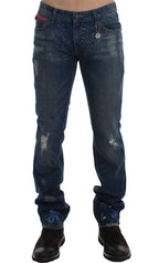 Costume National Blue Wash Paint Slim Fit Pants Jeans