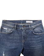Dolce & Gabbana Blue Washed Skinny Cotton Tattered Denim Jeans