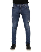 Dolce & Gabbana Blue Washed Skinny Cotton Tattered Denim Jeans