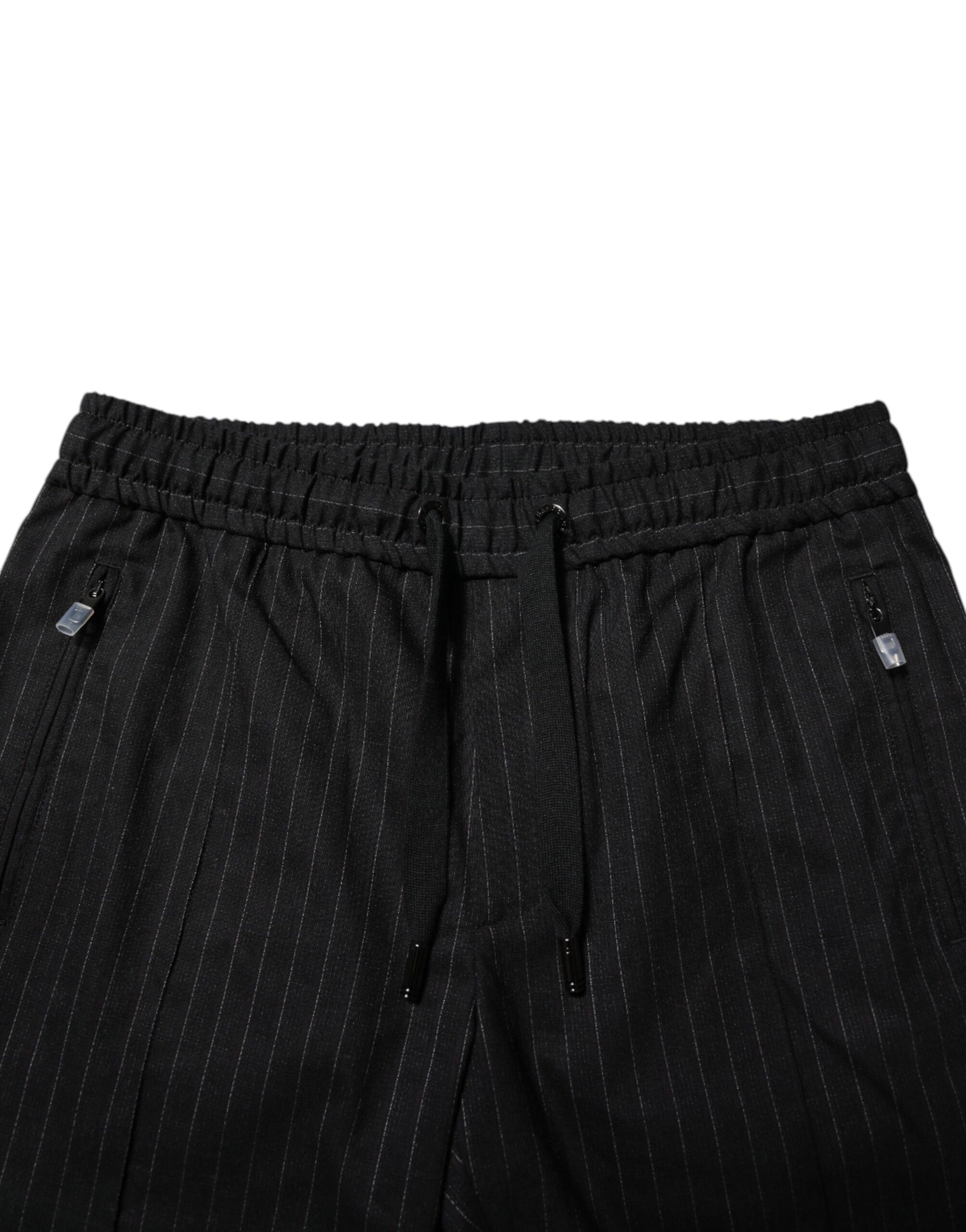 Dolce & Gabbana Black Striped Wool Men Jogger Pants