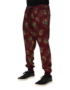 Dolce & Gabbana Burgundy Peacock Feather Print Jogger Pants