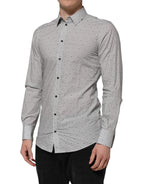 Dolce & Gabbana Gray Dotted Semi Fitted GOLD Men Formal Shirt