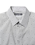 Dolce & Gabbana Gray Dotted Semi Fitted GOLD Men Formal Shirt