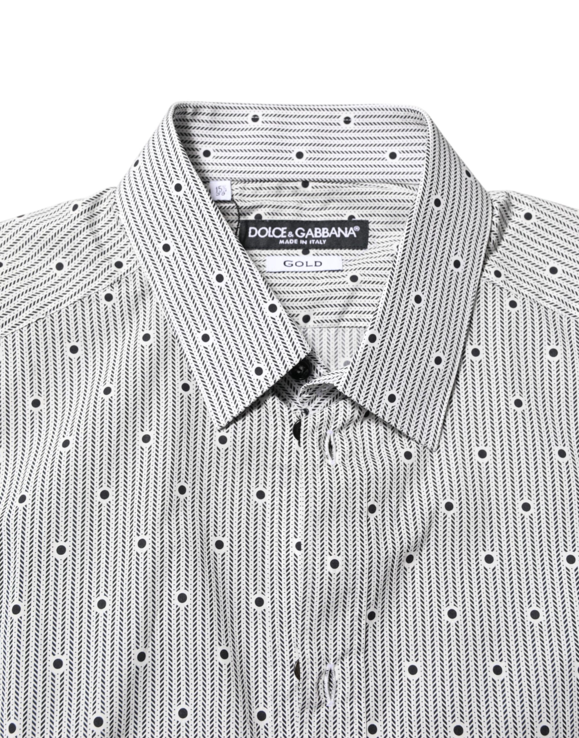 Dolce & Gabbana Gray Dotted Semi Fitted GOLD Men Formal Shirt
