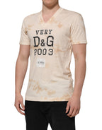 Dolce & Gabbana Beige Logo Print Short Sleeve V-neck T-shirt