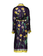 Dolce & Gabbana Blue Floral Print Silk Long Sleeves Wrap Robe
