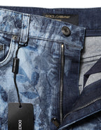 Dolce & Gabbana Blue Floral Print Denim Cotton Hot Pants Shorts