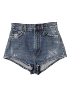 Dolce & Gabbana Blue Tattered Denim Cotton Hot Pants Shorts