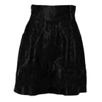 Dolce & Gabbana Black Floral Embroidery Silk High Waist Shorts