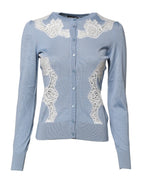 Dolce & Gabbana Blue Floral Lace Detailing Cardigan Sweater