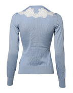 Dolce & Gabbana Blue Floral Lace Detailing Cardigan Sweater
