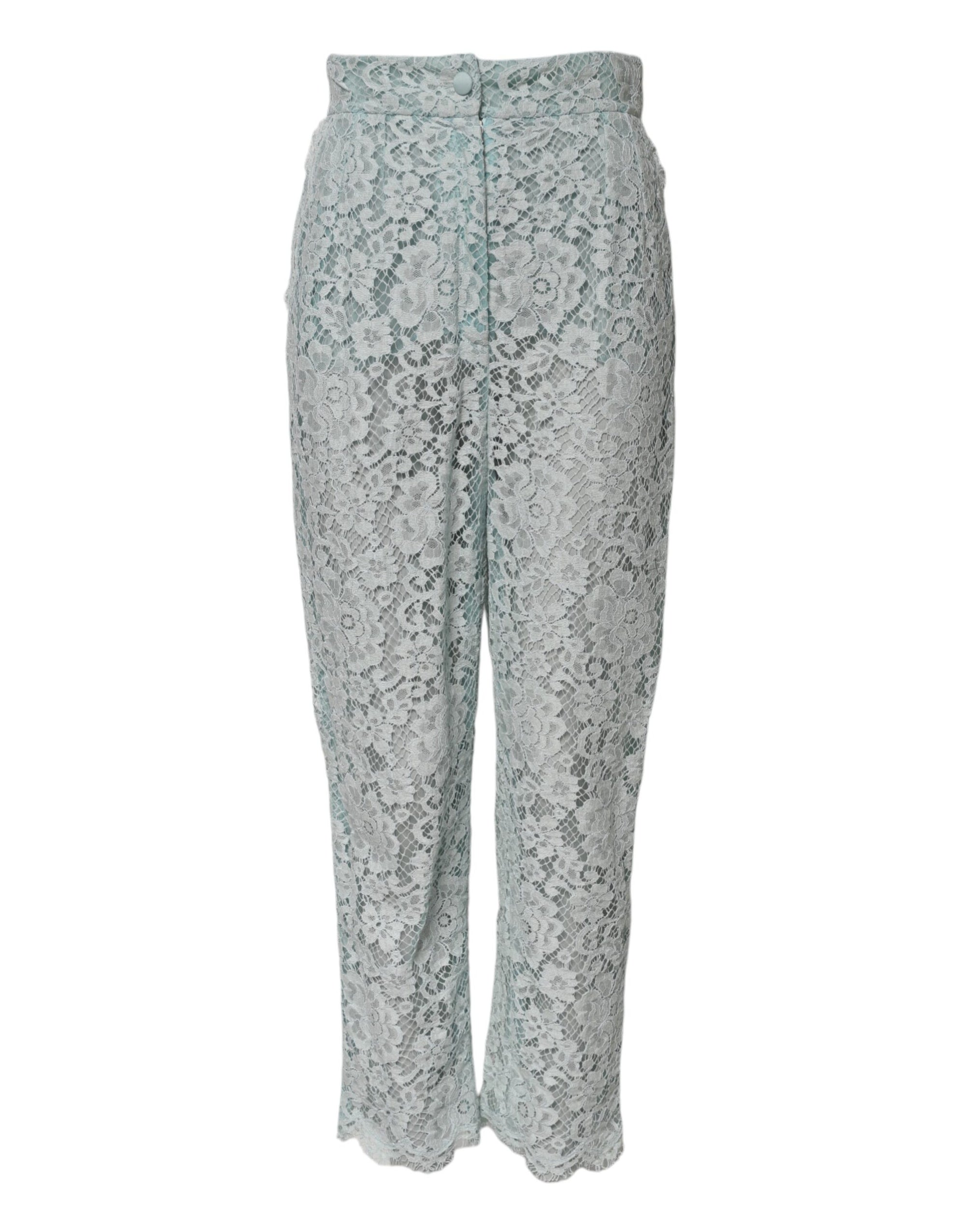Dolce & Gabbana Mint Green Cotton Floral Lace Trousers Pants