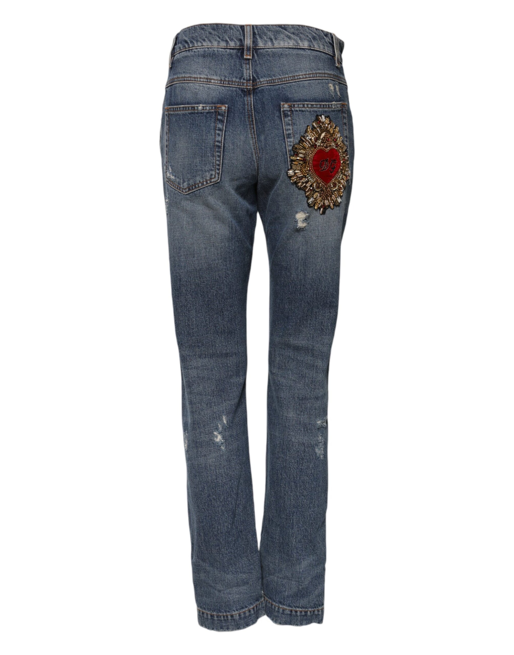 Dolce & Gabbana Blue Cotton Boyfriend Tattered Denim Jeans
