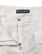 Dolce & Gabbana White Cotton Floral Jacquard Pants