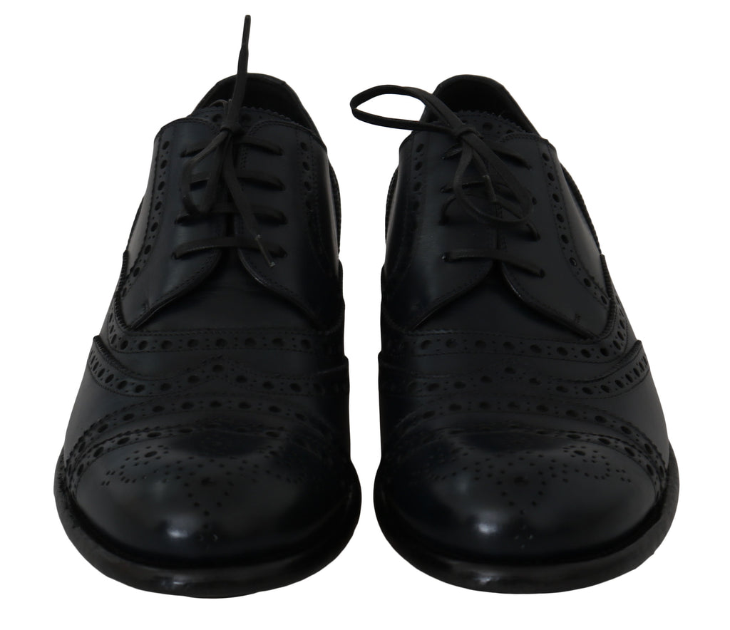 Dolce & Gabbana Dark Blue Leather Wingtip Oxford Dress Shoes