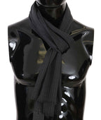 Dolce & Gabbana Gray 100% Wool Striped Pattern Wrap Scarf