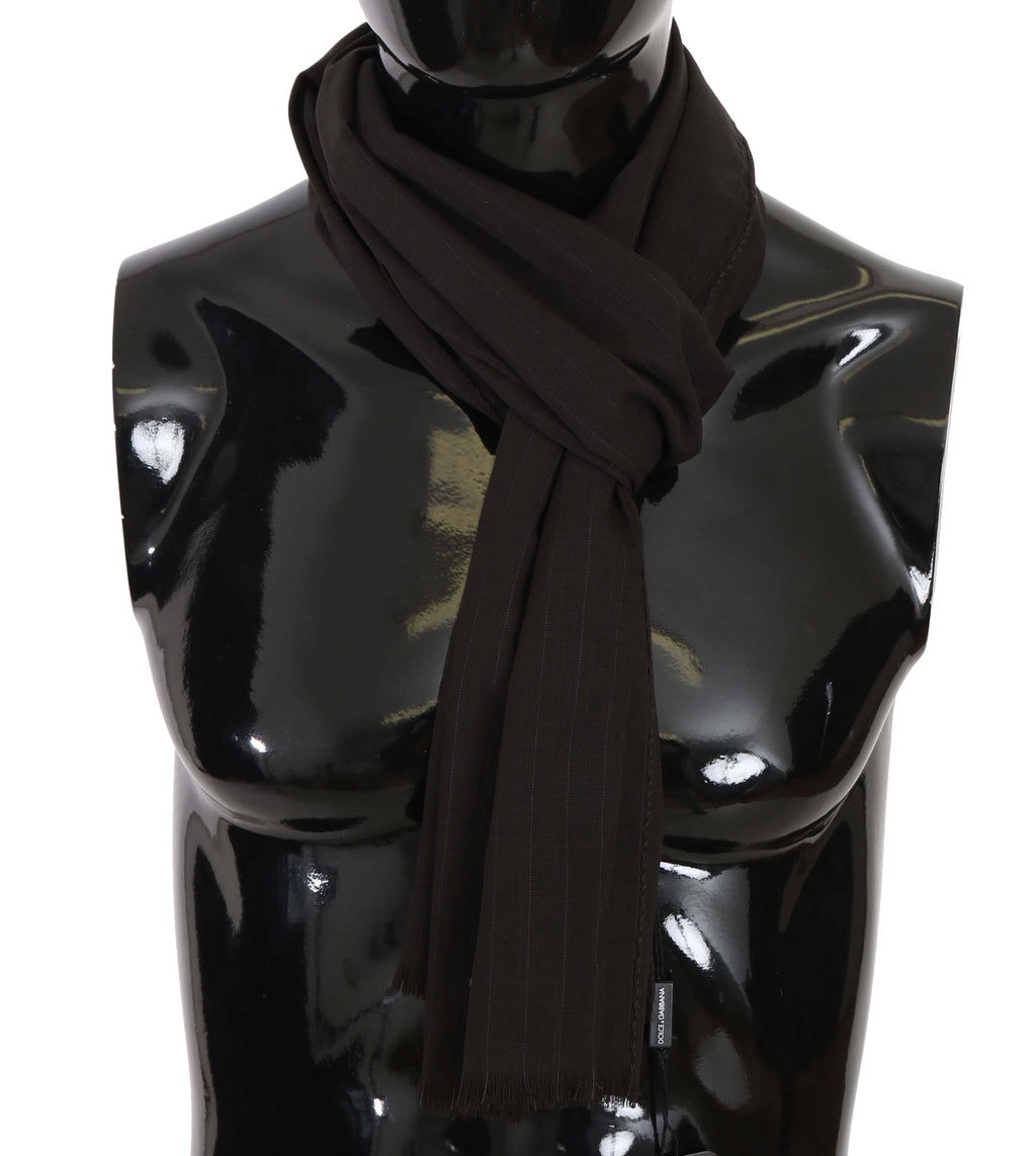 Dolce & Gabbana Brown Virgin Wool Striped Pattern Wrap Scarf - Maison Luxe