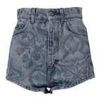 Dolce & Gabbana Blue Floral Print Denim Cotton Hot Pants Shorts
