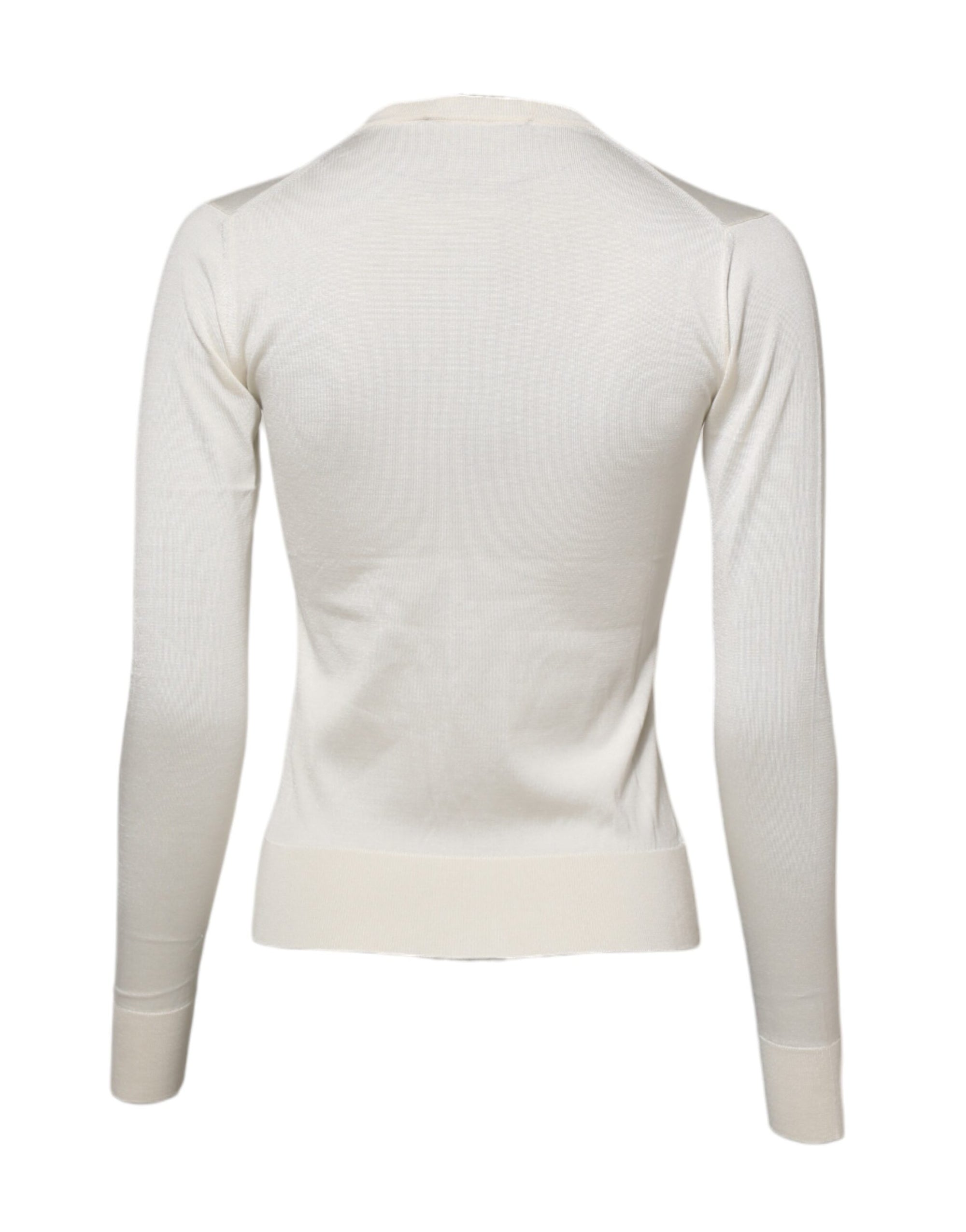Dolce & Gabbana White Silk Lily Buttoned Cardigan Sweater