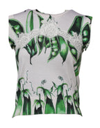 Dolce & Gabbana White Green Pea Print Sleeveless Blouse Top