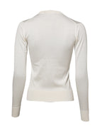 Dolce & Gabbana White Silk Lily Embellished Cardigan Sweater