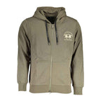 La Martina Green Cotton Men Sweater with Hood and Zip Pockets