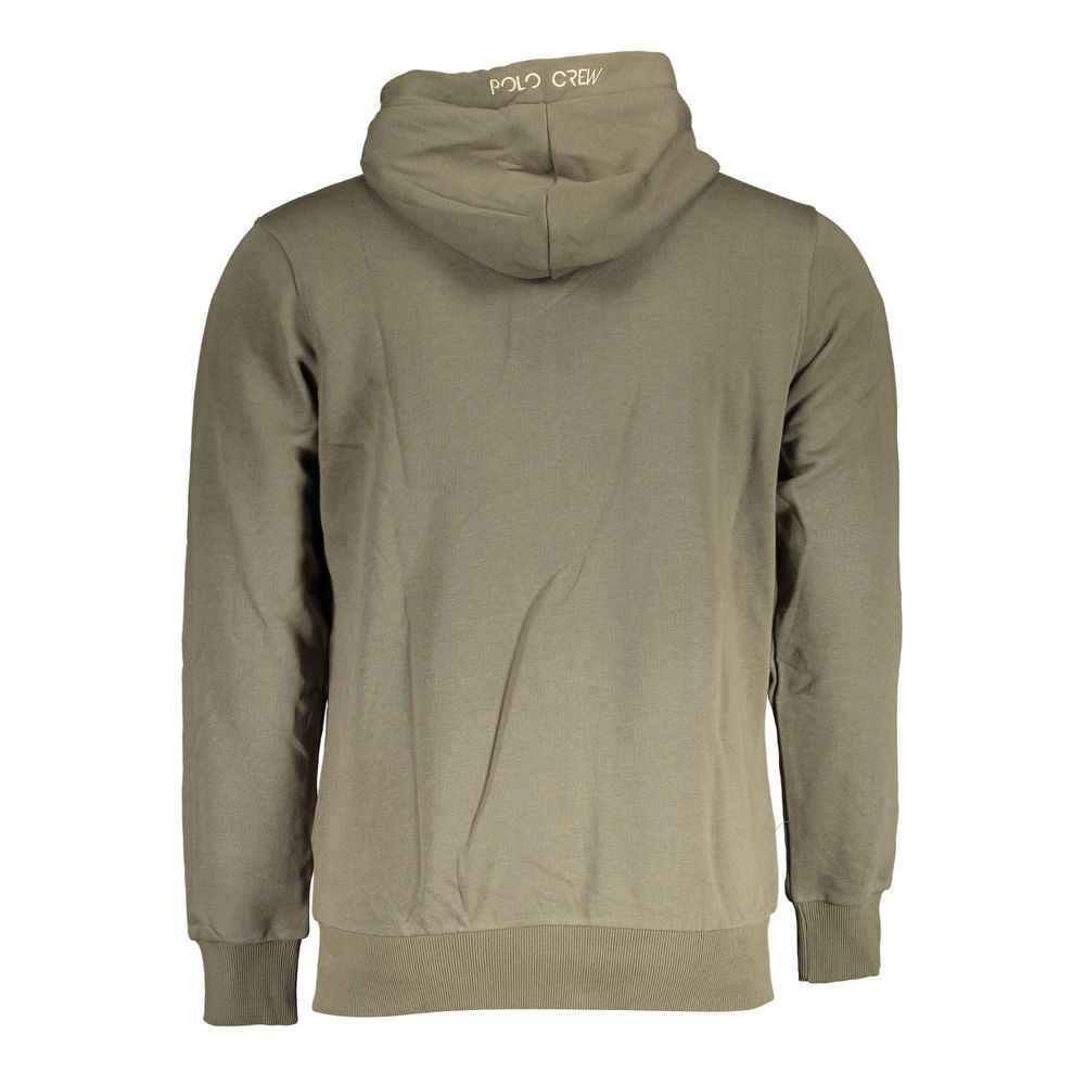 La Martina Green Cotton Men Sweater with Hood and Zip Pockets