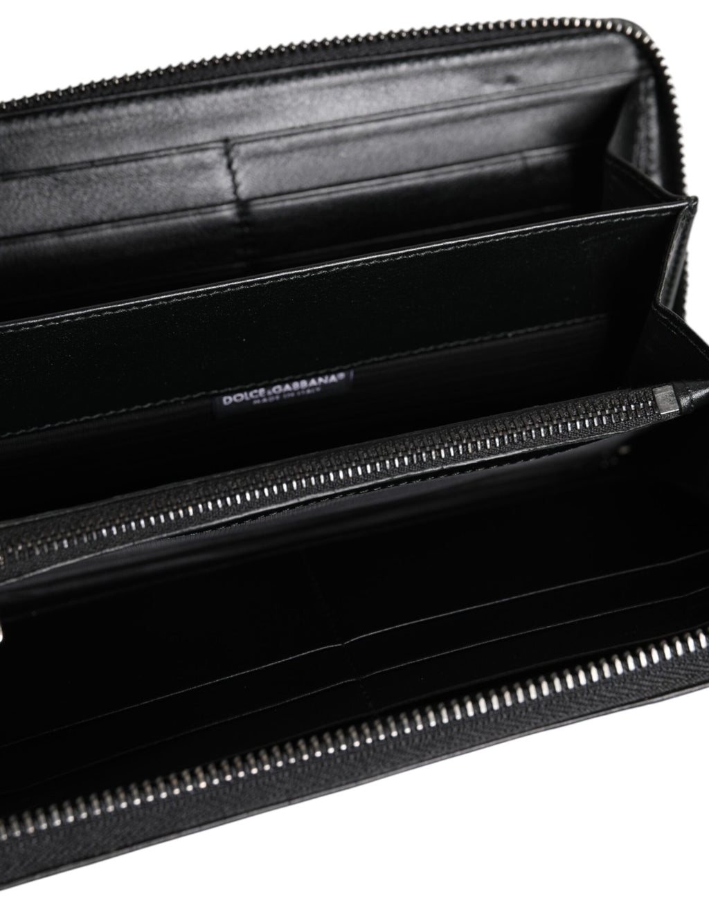 Dolce & Gabbana Black Leather Logo Plaque Zip Around Continental Wallet