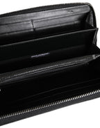 Dolce & Gabbana Black Leather Logo Plaque Zip Around Continental Wallet