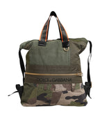 Dolce & Gabbana Military Green Patchwork Rucksack Backpack Bag