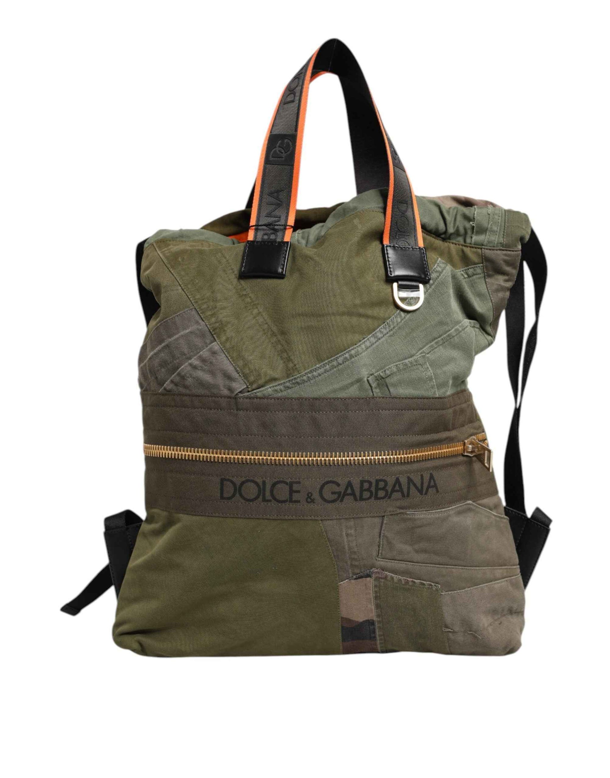 Dolce & Gabbana Military Green Patchwork Rucksack Backpack Bag