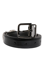 Dolce & Gabbana Black Embellished Metal Logo Buckle Belt