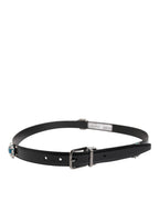 Dolce & Gabbana Black Embellished Metal Logo Buckle Belt
