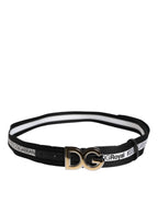 Dolce & Gabbana Black Cotton Metal DG Logo Gold Buckle Belt
