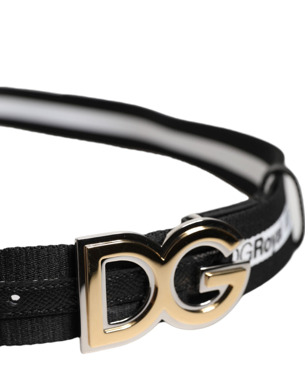Dolce & Gabbana Black Cotton Metal DG Logo Gold Buckle Belt