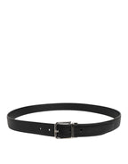 Dolce & Gabbana Black Classic Leather Silver Tone Buckle Belt