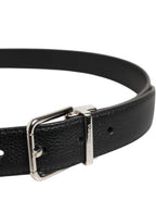 Dolce & Gabbana Black Classic Leather Silver Tone Buckle Belt