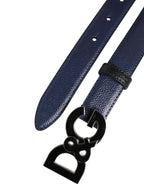 Dolce & Gabbana Blue Leather Classic Metal DG Logo Buckle Belt