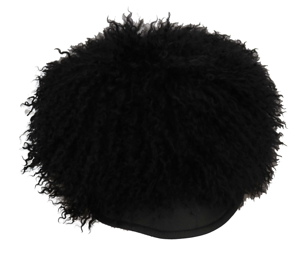 Dolce & Gabbana Black Tibet Lamb Fur Leather Gatsby Hat - Maison Luxe