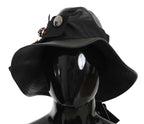 Dolce & Gabbana Black Leather DG Coin Crystal Wide Brim Hat - Maison Luxe