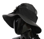 Dolce & Gabbana Black Leather DG Coin Crystal Wide Brim Hat - Maison Luxe