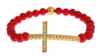 Nialaya Red Coral Gold CZ Cross 925 Silver Bracelet