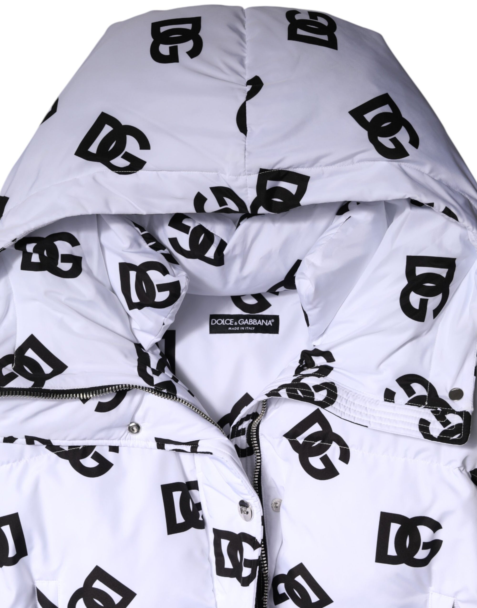 Dolce & Gabbana White Black DG Mania Polyester Puffer Jacket