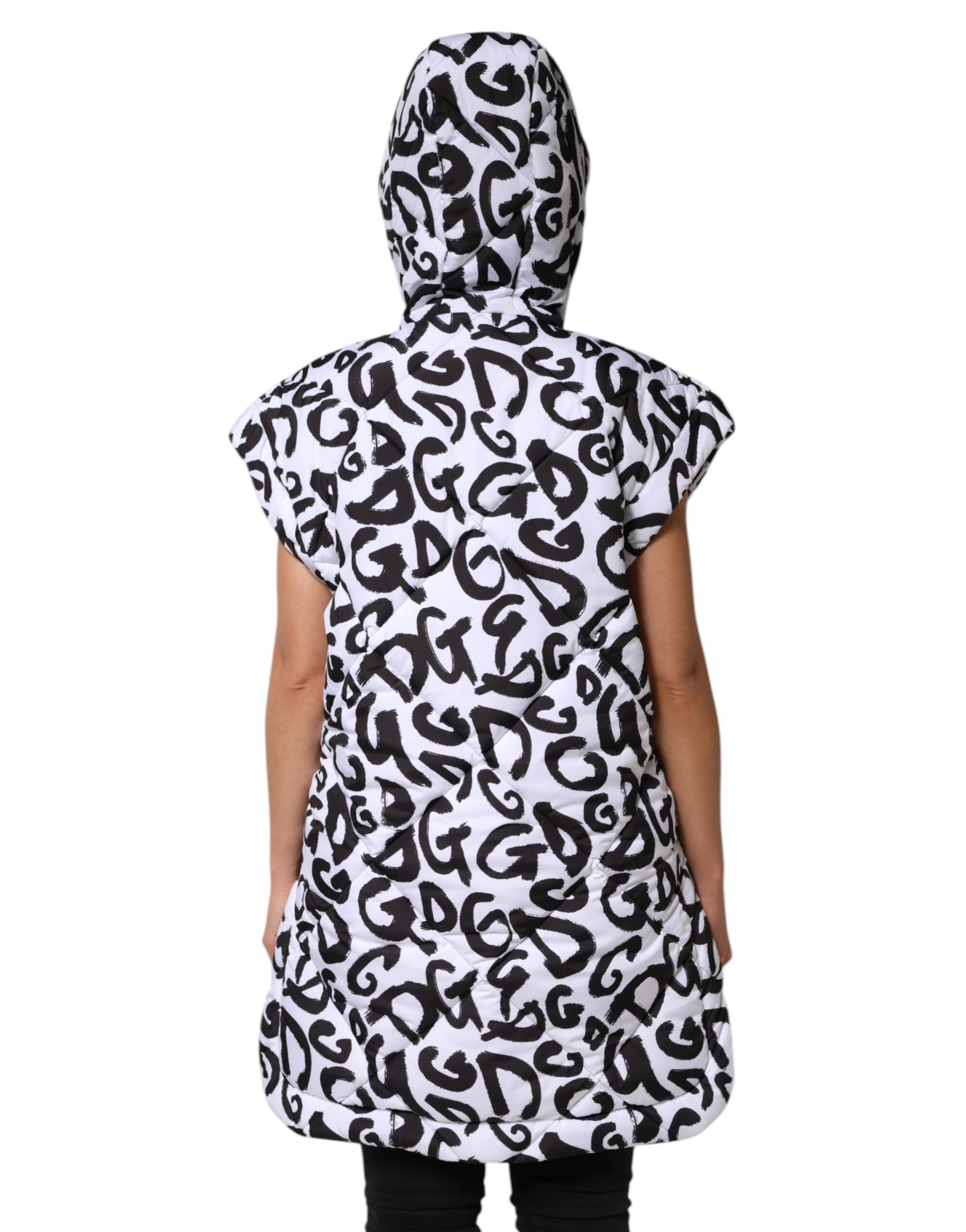 Dolce & Gabbana White DG Mania Hooded Sleeveless Puffer Jacket