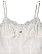 Dolce & Gabbana White Lace DG Logo Silk Dress Sleepwear