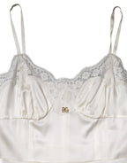 Dolce & Gabbana White Lace DG Logo Silk Dress Sleepwear