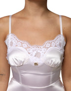 Dolce & Gabbana White Lace Gold DG Logo Silk Dress Sleepwear