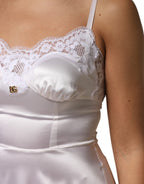 Dolce & Gabbana White Lace Gold DG Logo Silk Dress Sleepwear